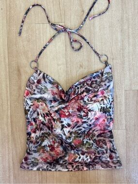 UO Isabel O-Ring Plunging Cowl Halter Top